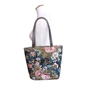 Vintage Signare Floral Tapestry Tote / Shoulder Bag Double Handles Zip Closure